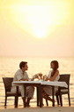 Honeymoons Couple Romantic Sunset Dinner on Beach